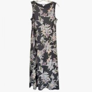 J Jill Grey Floral Print Maxi Dress Stretch Round Neck Sleeveless XS